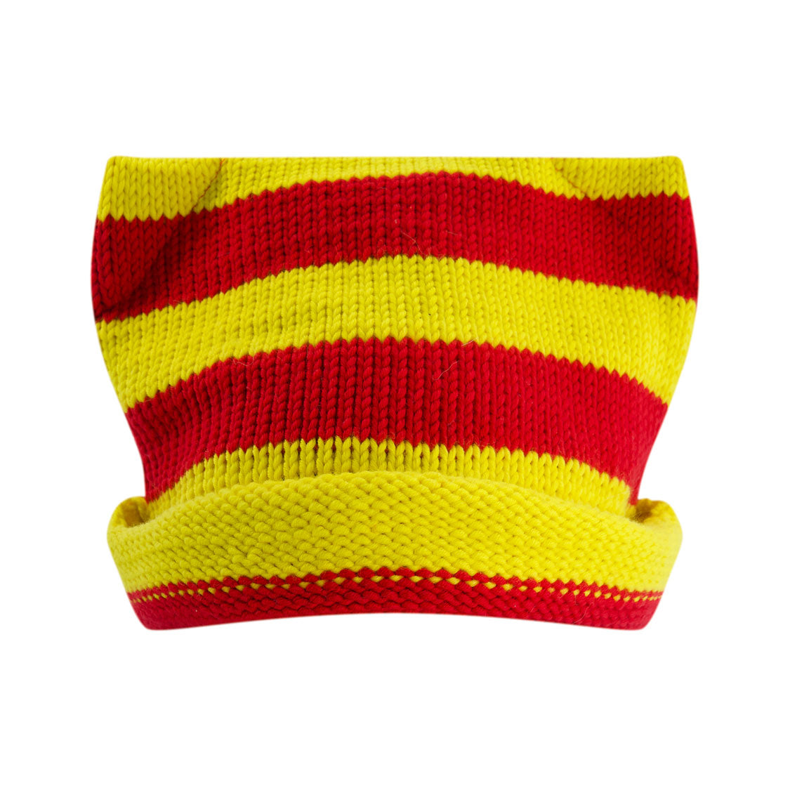 Yellow and Red Striped Knitted Hat with Ears