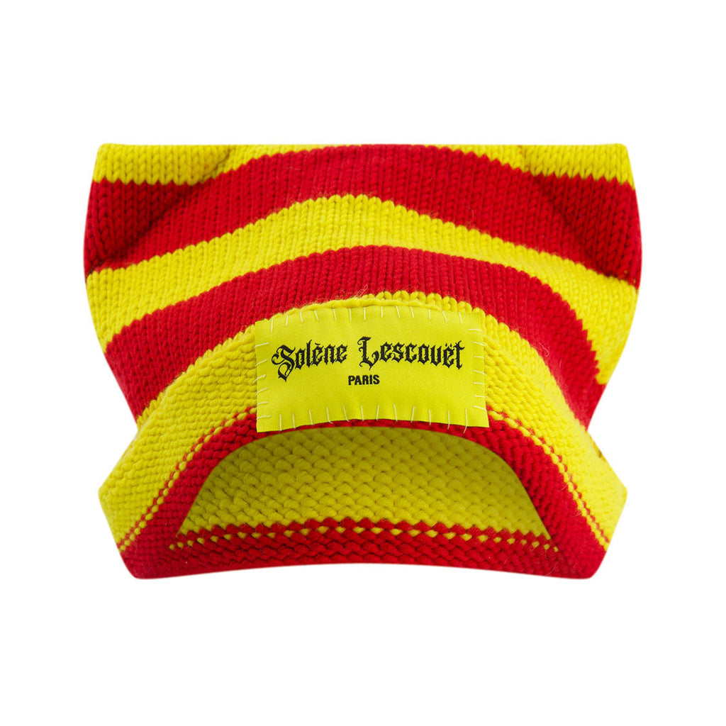 Yellow and Red Striped Knitted Hat with Ears