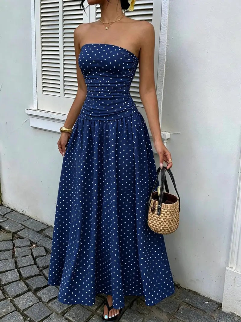 Women's Elegant Chic Fashion Polka Dot Print Halter Dress