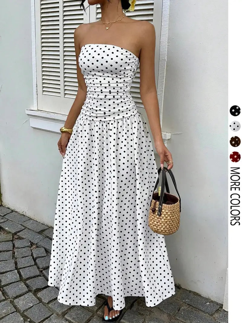 Women's Elegant Chic Fashion Polka Dot Print Halter Dress