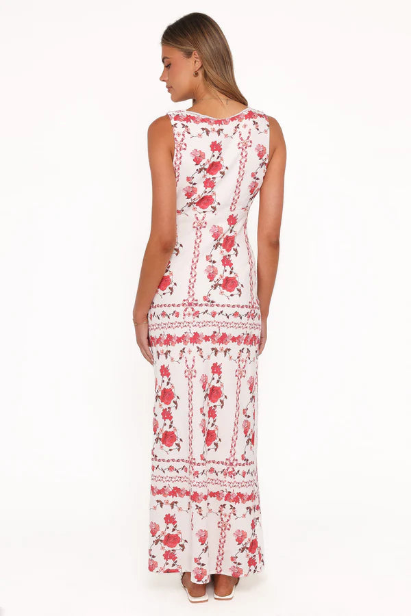 Amore Bias Cut Maxi Dress – Red Rose Floral Elegant Maxi Dress
