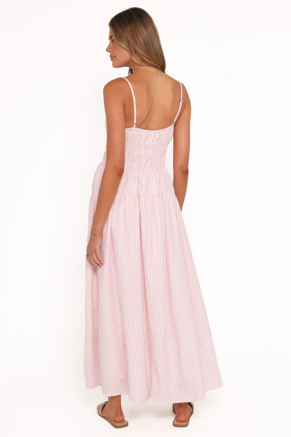 Brittany Maxi Dress – Pink Stripe Linen Blend Maxi Dress