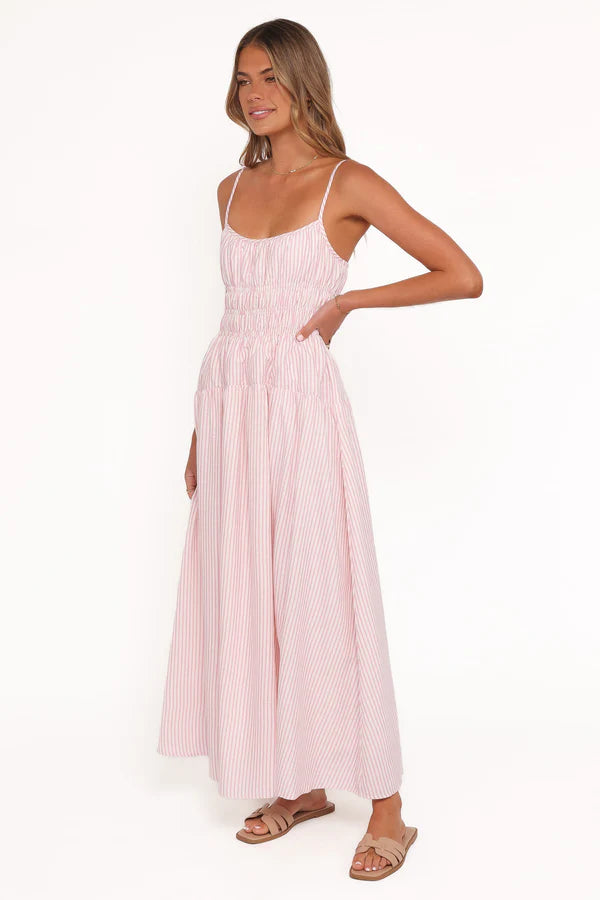 Brittany Maxi Dress – Pink Stripe Linen Blend Maxi Dress