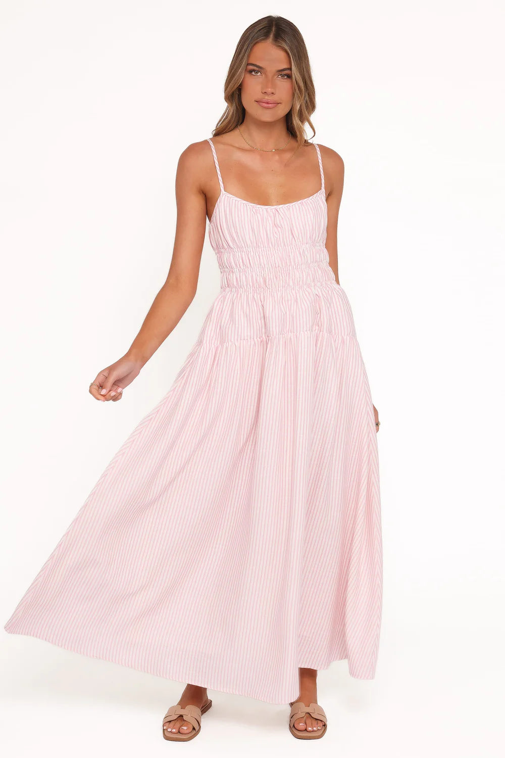 Brittany Maxi Dress – Pink Stripe Linen Blend Maxi Dress