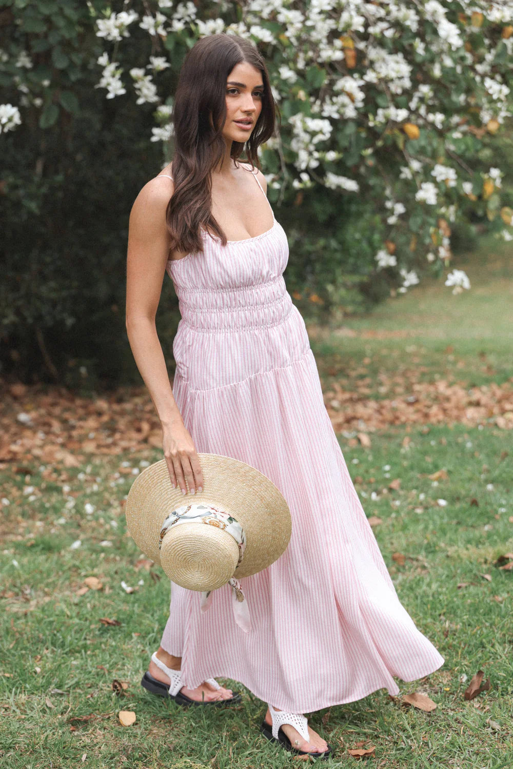 Brittany Maxi Dress – Pink Stripe Linen Blend Maxi Dress