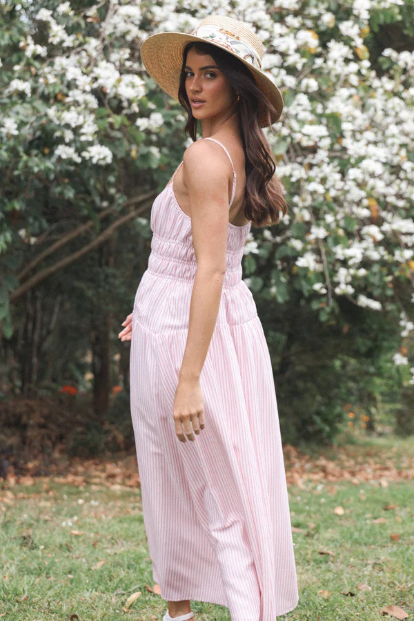 Brittany Maxi Dress – Pink Stripe Linen Blend Maxi Dress