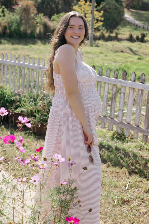 Brittany Maxi Dress – Pink Stripe Linen Blend Maxi Dress
