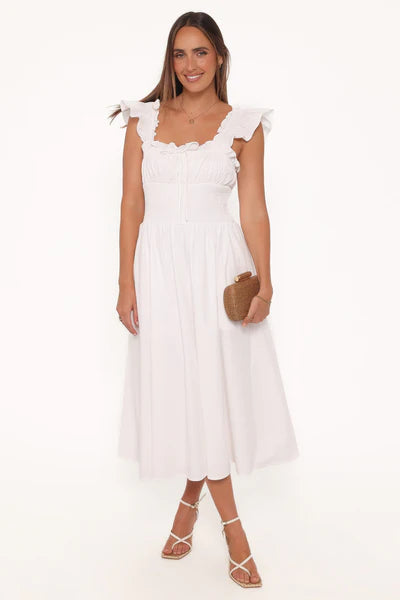 Bronte Midi Dress – White Cotton Square Neck Midi Dress