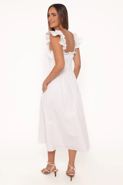 Bronte Midi Dress – White Cotton Square Neck Midi Dress