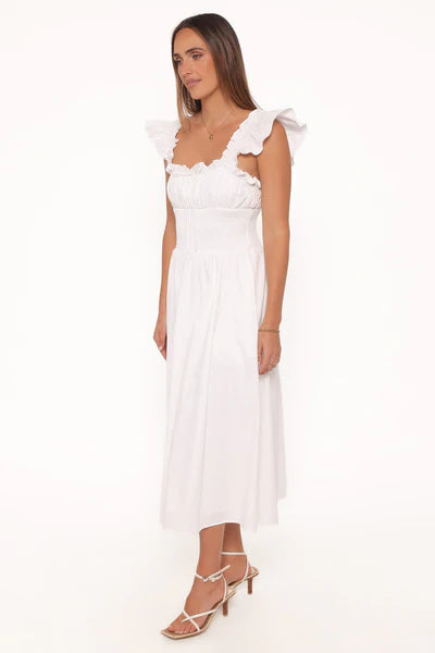 Bronte Midi Dress – White Cotton Square Neck Midi Dress