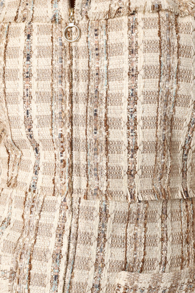 Calloway Mini Dress – Cream Tweed Zip Front Mini Dress