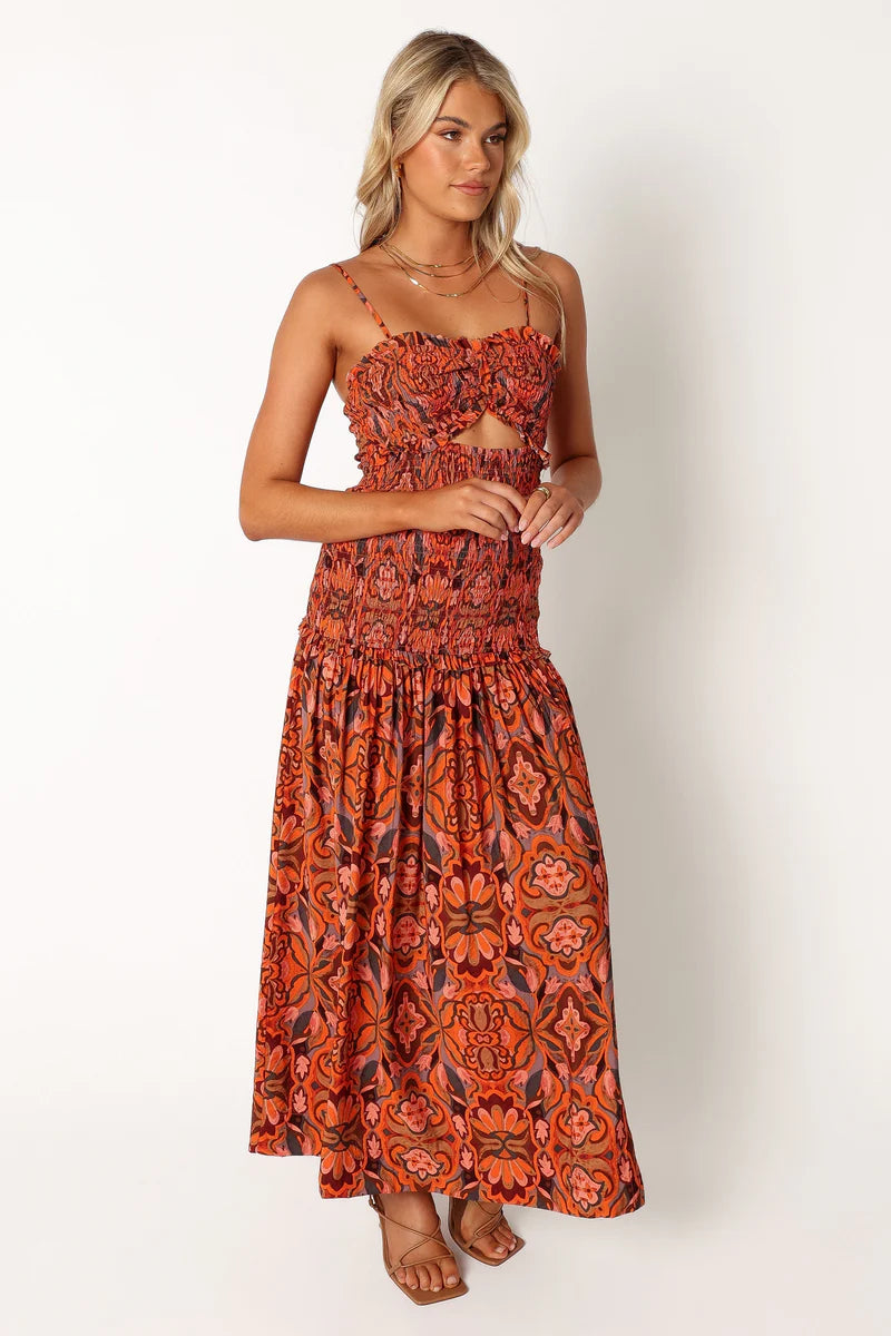 Cecil Midi Dress – Harvest Moon Floral Sweetheart Midi Dress