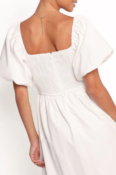 Clo Puff Sleeve Midi Dress – White Square Neck Puff Sleeve Midi Dress
