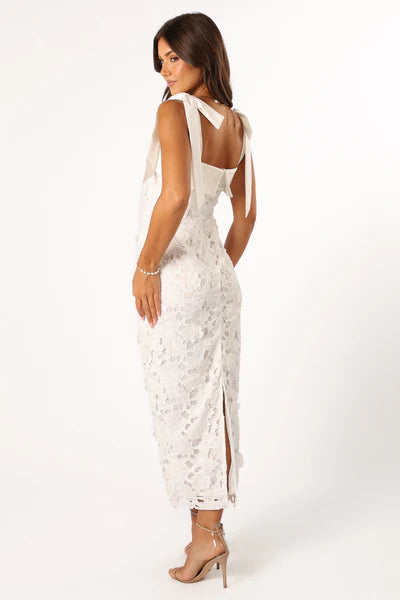 Emersyn Midi Lace Dress – White Floral Lace Midi Dress