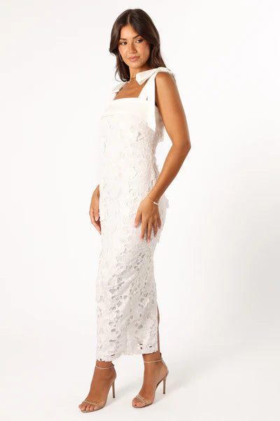 Emersyn Midi Lace Dress – White Floral Lace Midi Dress