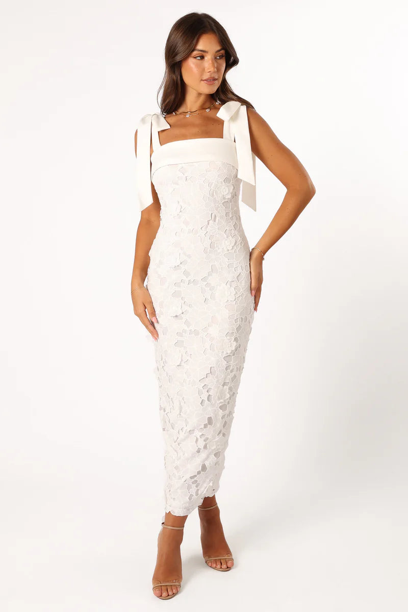 Emersyn Midi Lace Dress – White Floral Lace Midi Dress