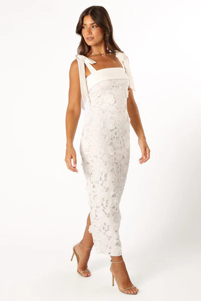 Emersyn Midi Lace Dress – White Floral Lace Midi Dress