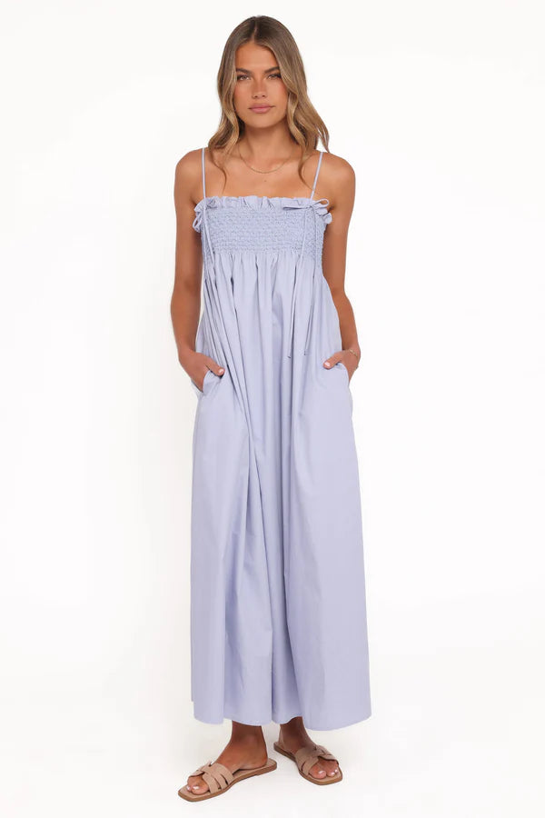 Josie Maxi Dress – Cornflower Blue Cotton Maxi Dress with Pockets