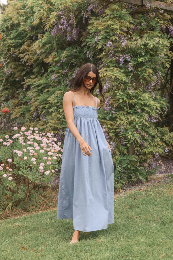 Josie Maxi Dress – Cornflower Blue Cotton Maxi Dress with Pockets