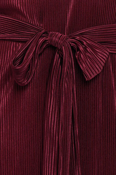 Joy Plisse Mini Dress – Burgundy Pleated Long Sleeve Mini Dress