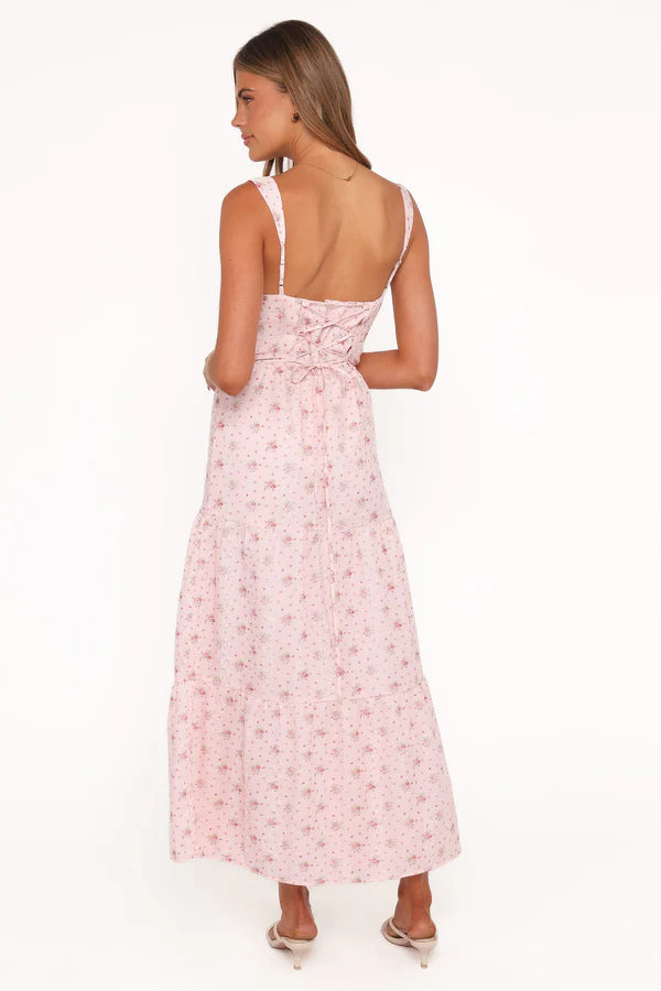 Kendra Maxi Dress – Pink Floral Romantic V-Neck Maxi Dress
