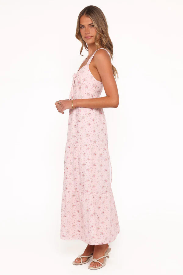 Kendra Maxi Dress – Pink Floral Romantic V-Neck Maxi Dress
