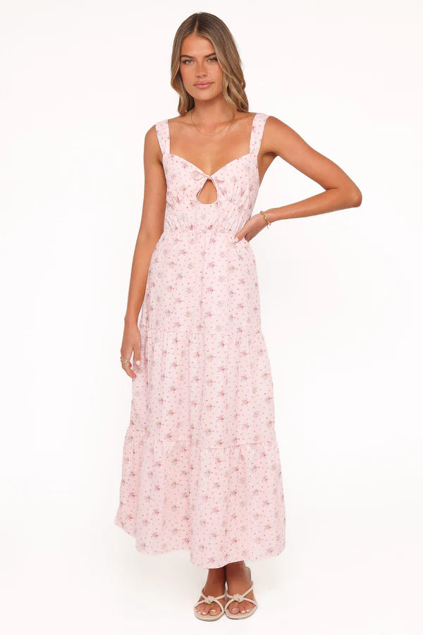 Kendra Maxi Dress – Pink Floral Romantic V-Neck Maxi Dress