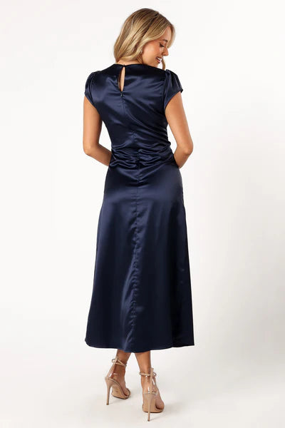 Lisbeth Midi Dress – Navy Satin Floral Midi Dress