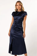 Lisbeth Midi Dress – Navy Satin Floral Midi Dress