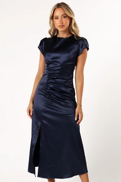 Lisbeth Midi Dress – Navy Satin Floral Midi Dress