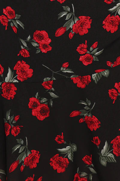 Mariska Long Sleeve Mini Dress – Rose Print Boat Neck Mini Dress