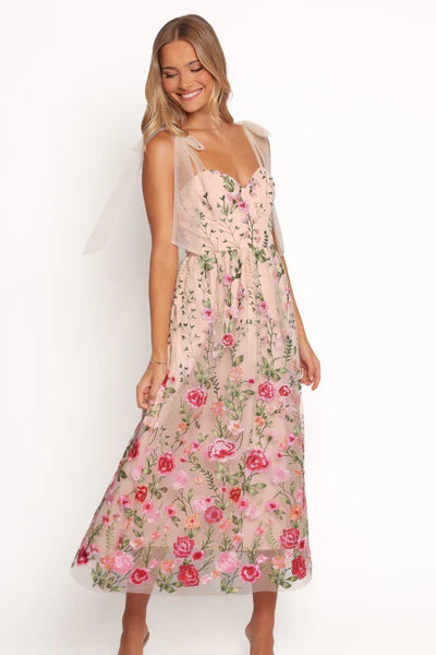 Mirabel Midi Dress – Multi Floral Sweetheart Neck Midi Dress