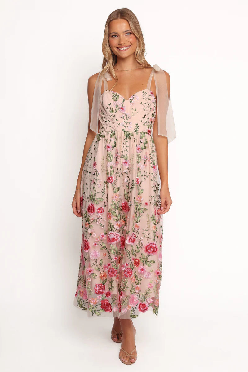 Mirabel Midi Dress – Multi Floral Sweetheart Neck Midi Dress