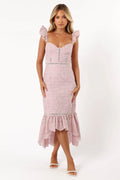Novella Midi Dress – Pink Lace Sweetheart Midi Dress