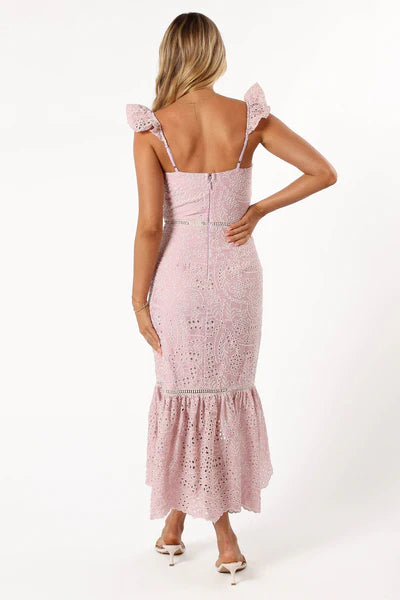 Novella Midi Dress – Pink Lace Sweetheart Midi Dress
