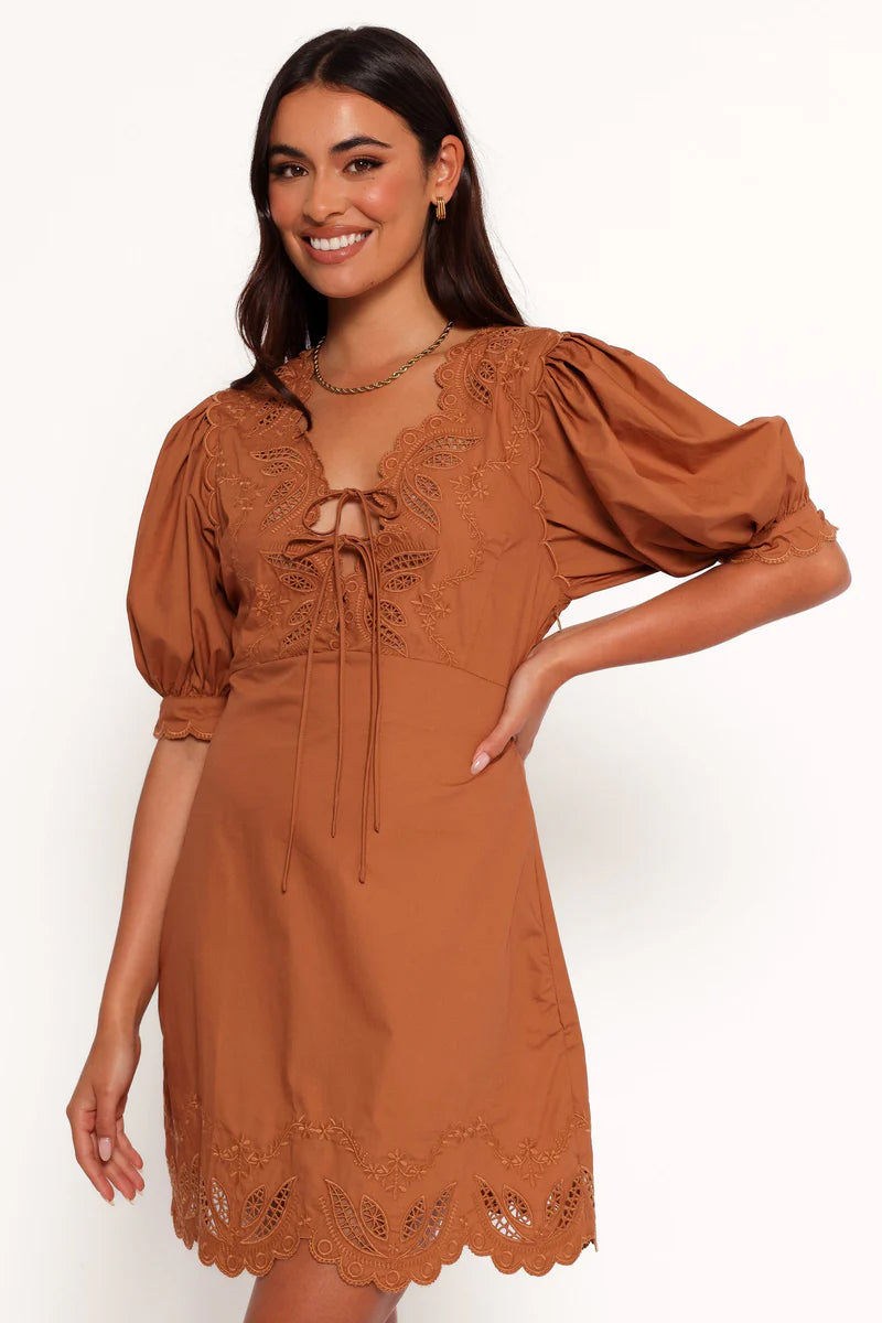 Rhodes Mini Dress – Brown Floral V-Neck Mini Dress