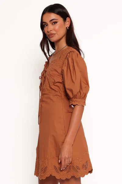 Rhodes Mini Dress – Brown Floral V-Neck Mini Dress