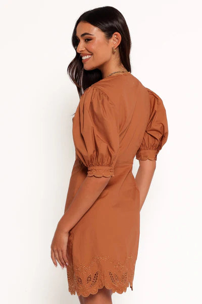 Rhodes Mini Dress – Brown Floral V-Neck Mini Dress