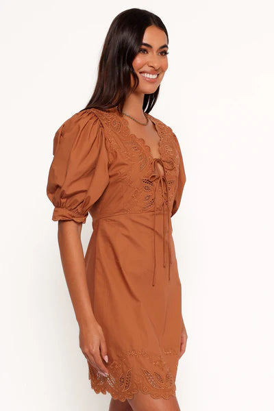Rhodes Mini Dress – Brown Floral V-Neck Mini Dress