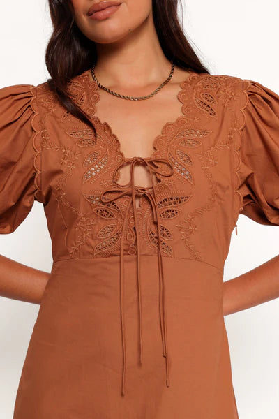 Rhodes Mini Dress – Brown Floral V-Neck Mini Dress