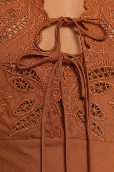 Rhodes Mini Dress – Brown Floral V-Neck Mini Dress