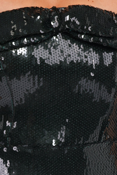 Sadie Strapless Bow Mini Dress – Green Sequin Bodycon Mini Dress