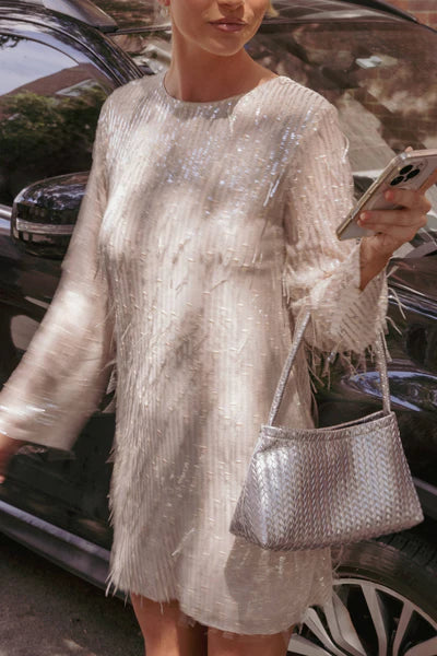 Serena Sequin Mini Dress – Nude & Silver Sequin Fringe Mini Dress