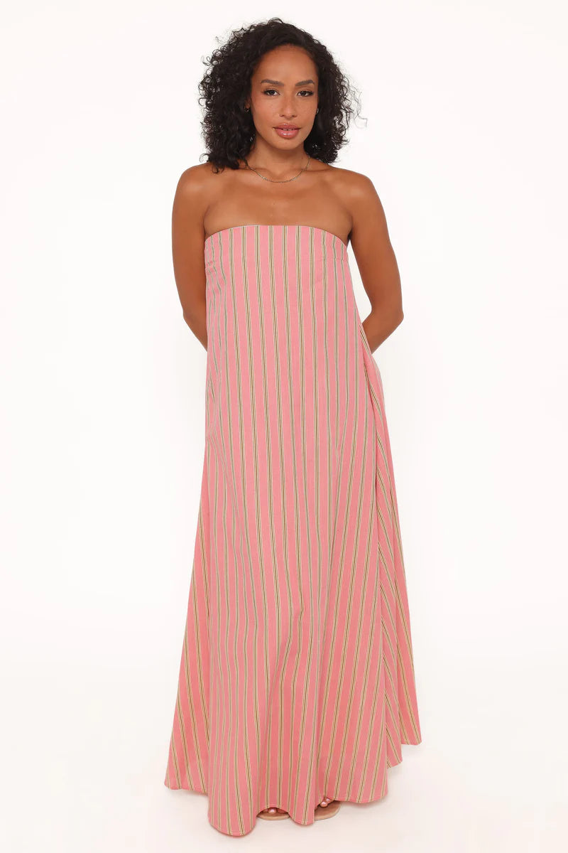 Soph Strapless Maxi Dress – Pink Stripe Cotton Strapless Maxi Dress
