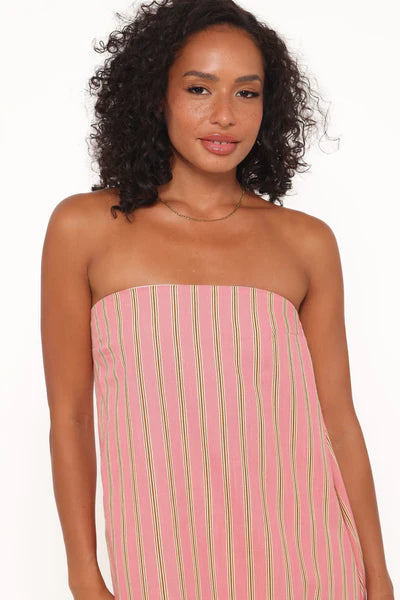 Soph Strapless Maxi Dress – Pink Stripe Cotton Strapless Maxi Dress