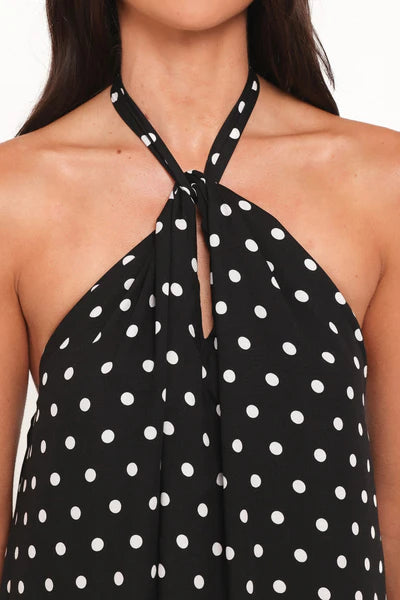 Theophania Maxi Dress – Black Polka Dot Halter Neck Maxi Dress