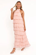 Zoella Maxi Dress – Pink Halter Neck Ruffle Maxi Dress