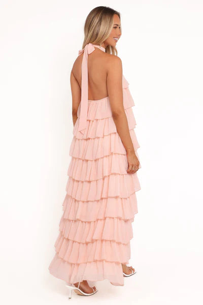 Zoella Maxi Dress – Pink Halter Neck Ruffle Maxi Dress