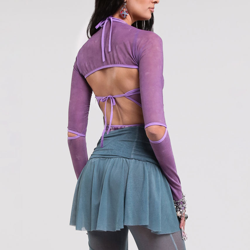Purple Mesh Cut Out Bolero Sleeves