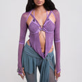 Purple Mesh Cut Out Bolero Sleeves